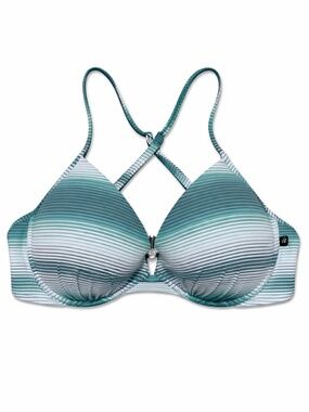 La Vie En Rose Teal & White Striped Bikini Top – Size XL EUC